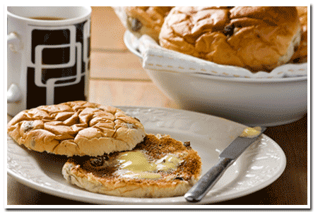 buttered tea cake on a plate